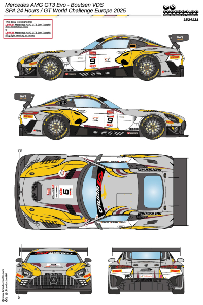 1/24 Decal Mercedes AMG GT3 Evo  Boutsen VDS SPA 24 Hours / GT World Challenge Europe 2025 (24131 LBProduction)